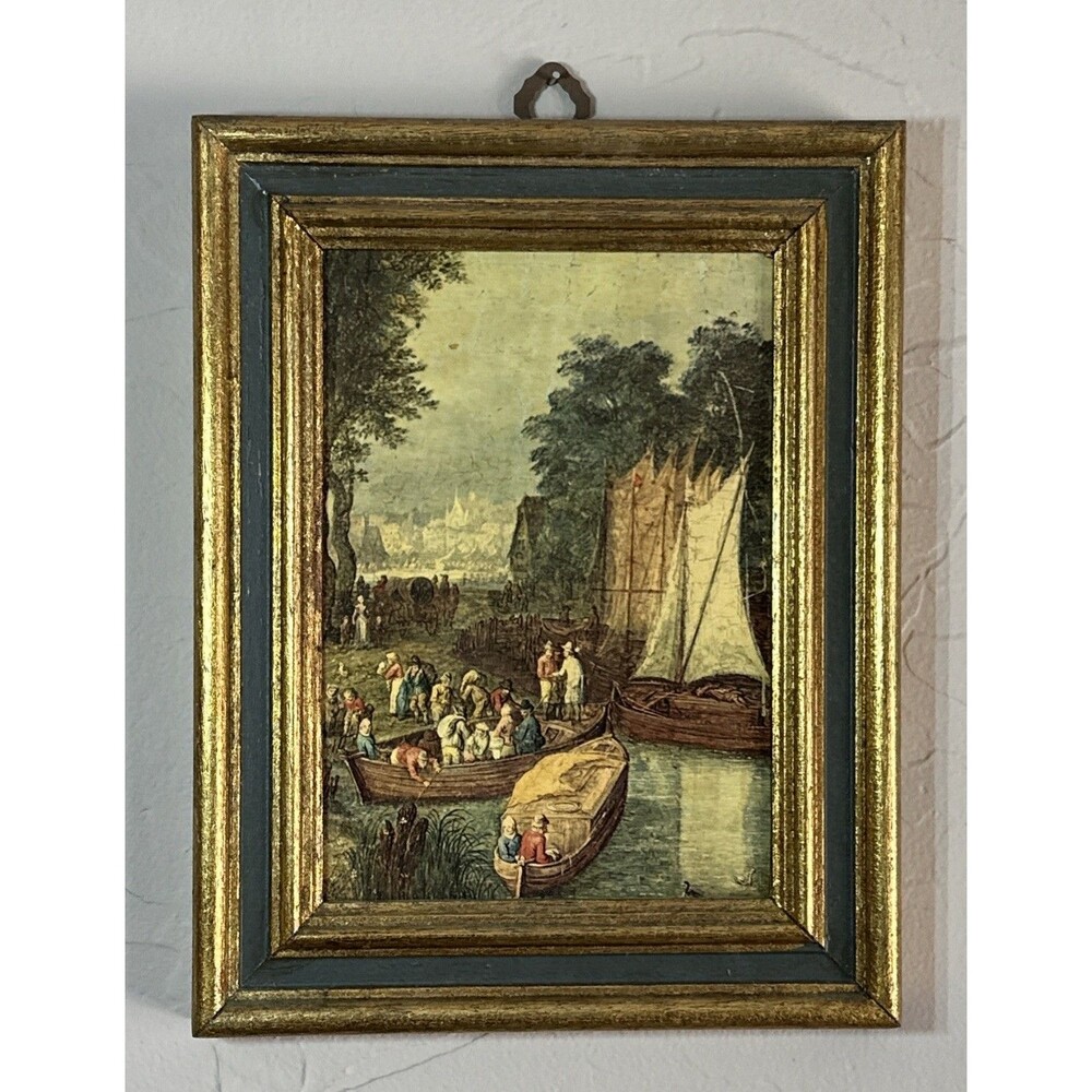 VTG Florentine Italy Wood Frame Mini Art Print 7x9 Van Loo Landscape Paesaggio
